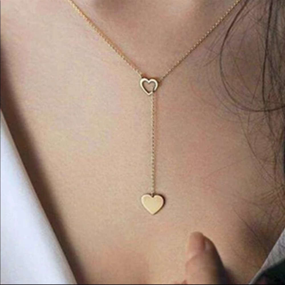 🔥GOLD HEART🔥SIMPLE DAINTY GOLD HEART LARIAT NECKLACE NEW - Picture 2 of 5